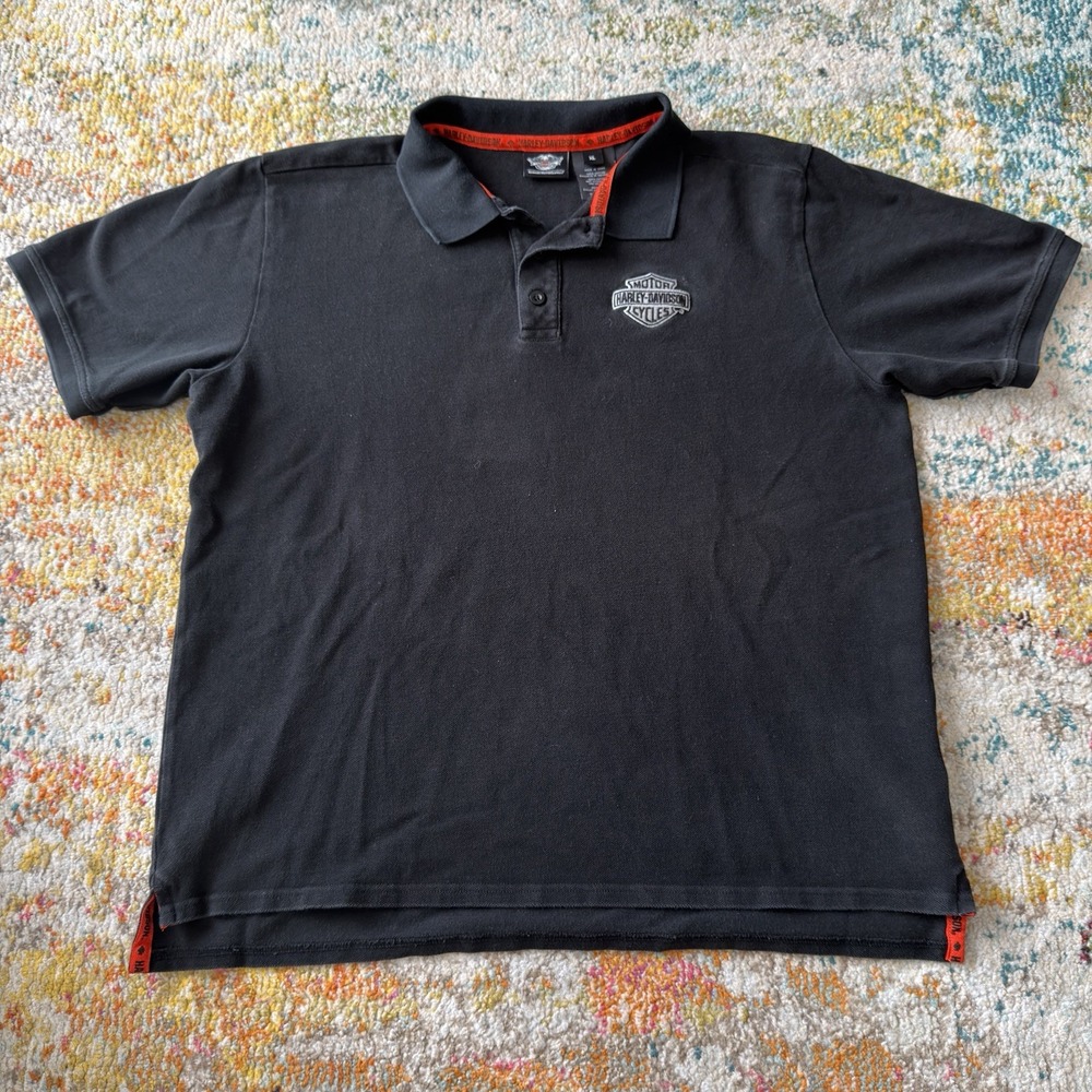 Harley Davidson Embroidered Logo Polo Shirt Black Mens‎ XL